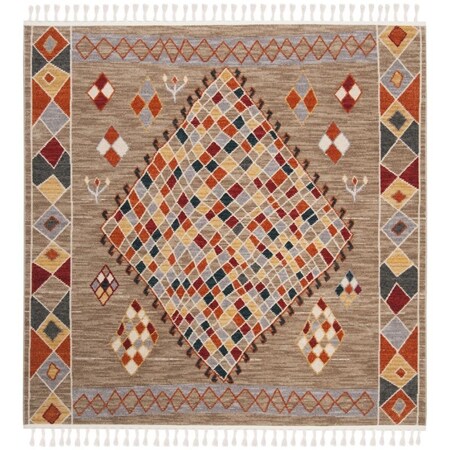 Safavieh 6 x 6 ft. Farmhouse 852E Power Loomed Square Area Rug Taupe & Navy FMH852E-6SQ